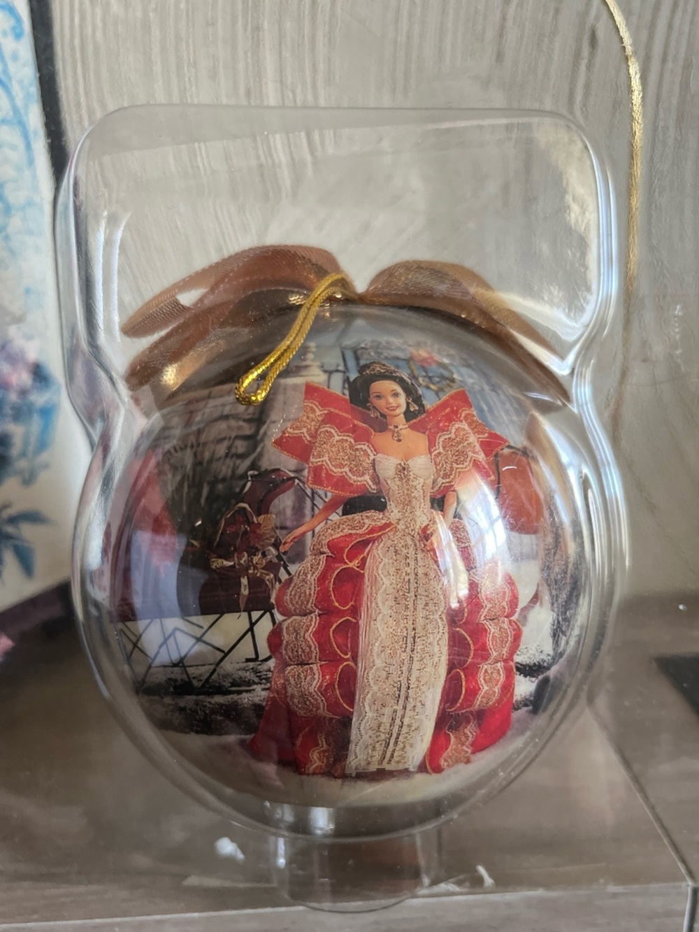 Mattel Barbie 1987 Red and Gold Victorian Doll Decoupage Holiday Ornament